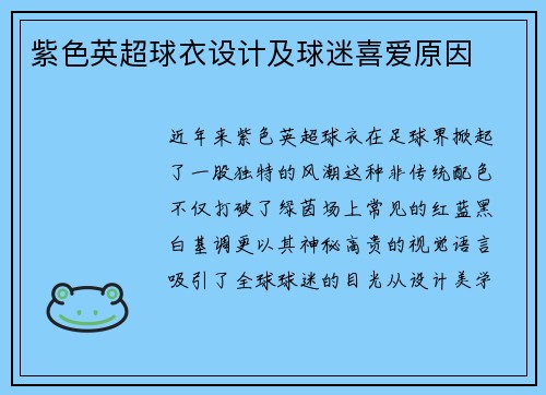 紫色英超球衣设计及球迷喜爱原因